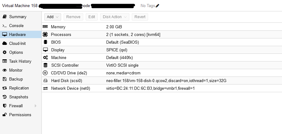 Configuration matérielle VM