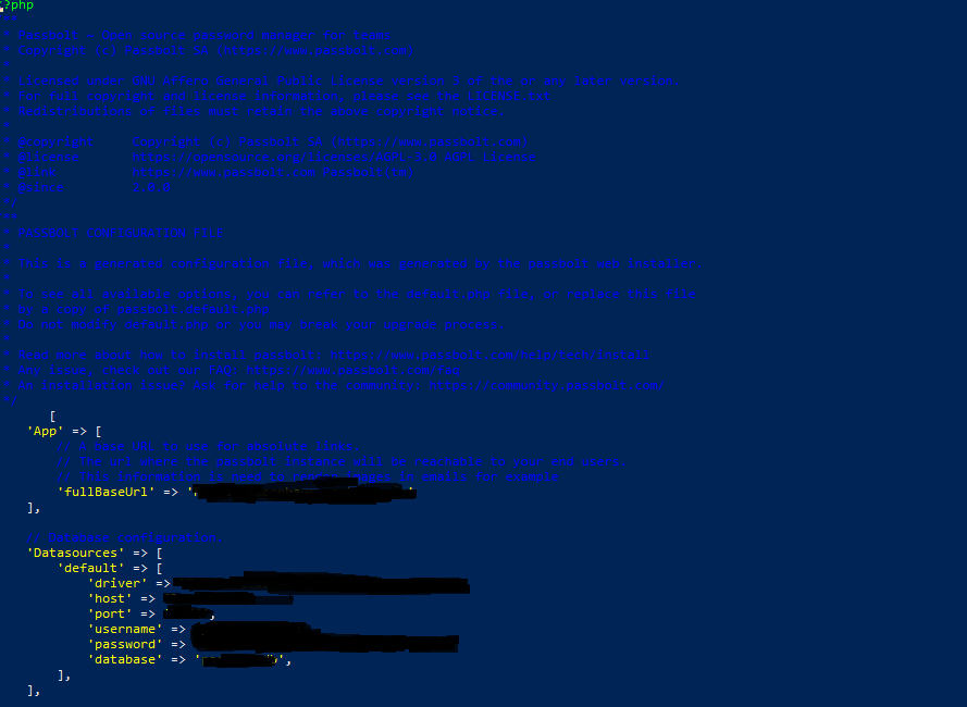 Fichier de config passbolt