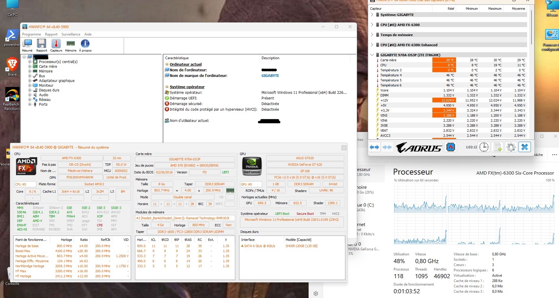 HWiNFO — 9°C en idle à 0.8GHz avec Peltier 3×90mm