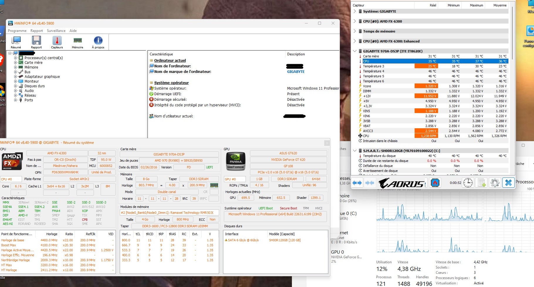 HWiNFO — 35°C en idle à 4.4GHz, sans Peltier
