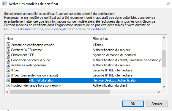 Activation du template sur l&rsquo;autorité de certification