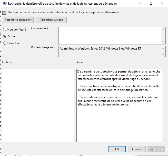 Defender - recherche au démarrage