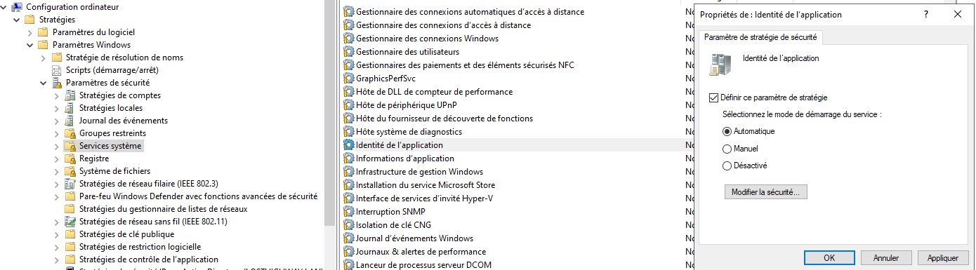 Le service Identité de l&rsquo;application forcé en démarrage automatique via GPO.