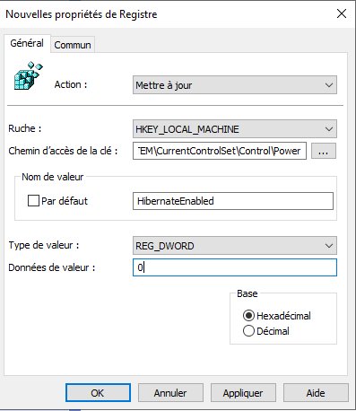 HibernateEnabled = 0. Une clé, une valeur, zéro complication.