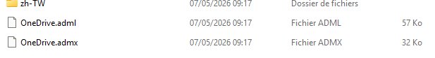 OneDrive.admx et OneDrive.adml dans le dossier adm du client installé.