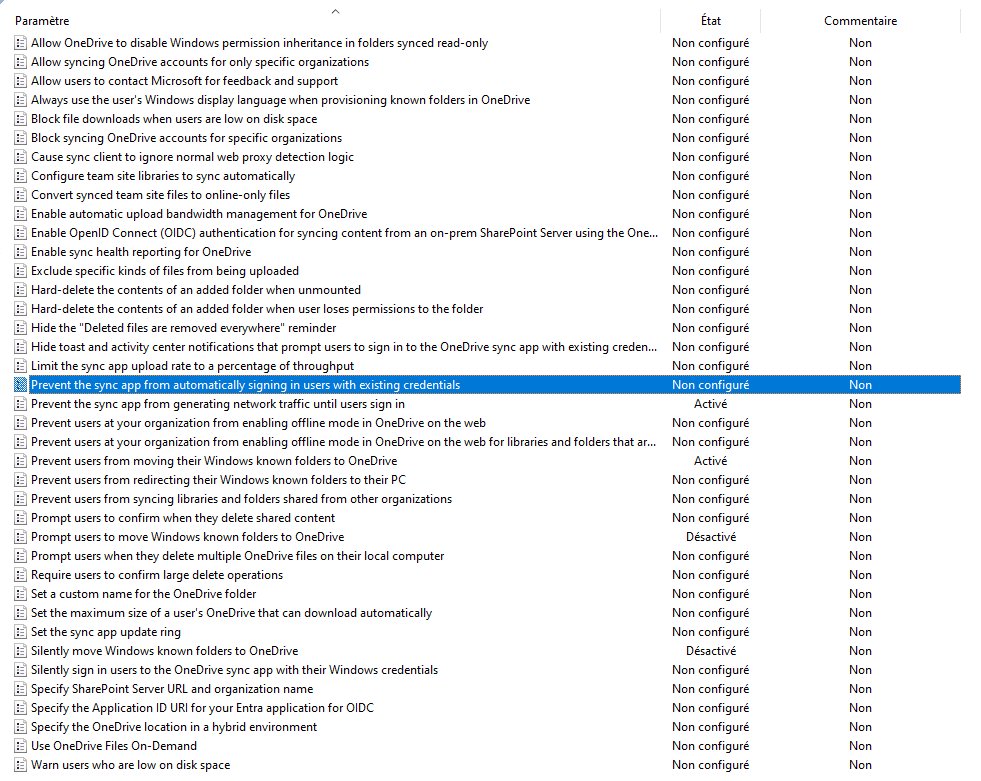 Sur une infra migrée depuis 2016, les deux nœuds coexistent — l&rsquo;ancien SkyDrive.admx et le nouveau OneDrive.admx. C&rsquo;est normal.